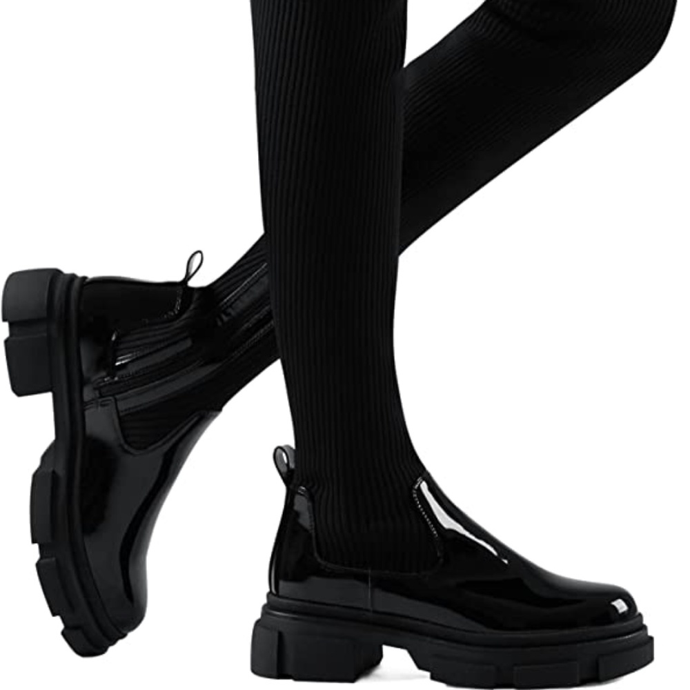 Black Thigh High Round Toe Boots